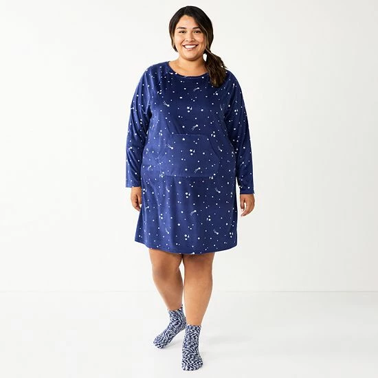 Plus Size Sonoma Goods For Life® 2-pc. Long Sleeve Crewneck Sleepshirt & Socks Set Ivory Starry 5 Plus Size Sonoma Goods For Life® 2-pc. Long Sleeve Crewneck Sleepshirt & Socks Set Ivory Starry - Image 3