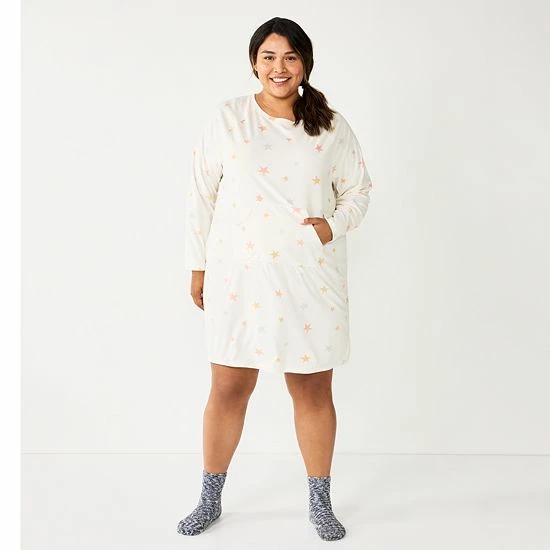 Plus Size Sonoma Goods For Life® 2-pc. Long Sleeve Crewneck Sleepshirt & Socks Set Ivory Starry 9 Plus Size Sonoma Goods For Life® 2-pc. Long Sleeve Crewneck Sleepshirt & Socks Set Ivory Starry - Image 7