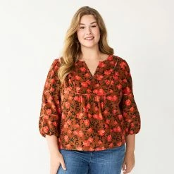 Plus Size Sonoma Goods For Life® Notchneck Long Sleeve Top Large Red Floral -Sonoma Goods For Life shop unnamed file 7841