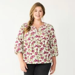 Plus Size Sonoma Goods For Life® Notchneck Long Sleeve Top Large Red Floral -Sonoma Goods For Life shop unnamed file 7842