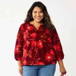Plus Size Sonoma Goods For Life® Notchneck Long Sleeve Top Large Red Floral -Sonoma Goods For Life shop unnamed file 7843