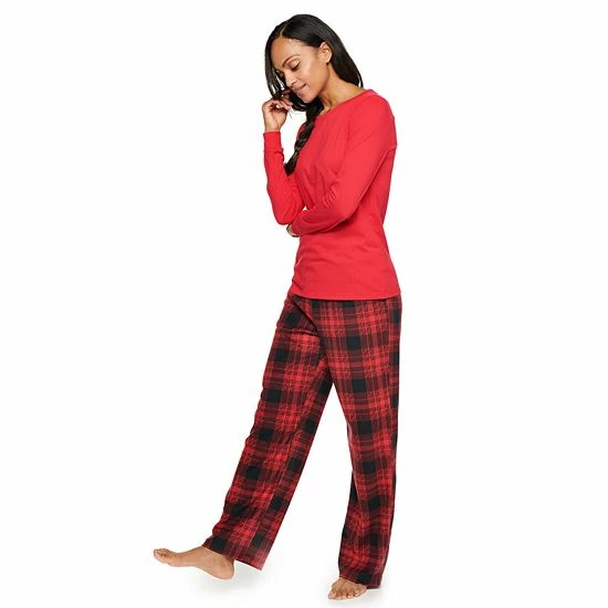 Women's Sonoma Goods For Life® Knit Top & Microfleece Pajama Pants Set Red Plaid 3 Women's Sonoma Goods For Life® Knit Top & Microfleece Pajama Pants Set Red Plaid