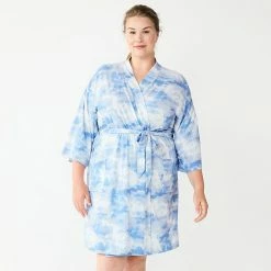 Plus Size Sonoma Goods For Life® Knee Length Wrap Robe Black Celestial