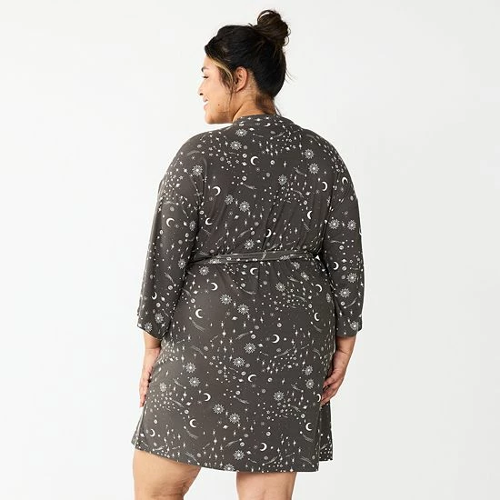 Plus Size Sonoma Goods For Life® Knee Length Wrap Robe Black Celestial 4 Plus Size Sonoma Goods For Life® Knee Length Wrap Robe Black Celestial - Image 2