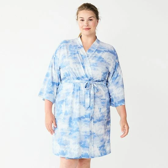 Plus Size Sonoma Goods For Life® Knee Length Wrap Robe Black Celestial 5 Plus Size Sonoma Goods For Life® Knee Length Wrap Robe Black Celestial - Image 3