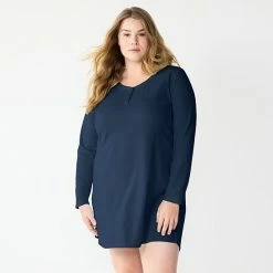 Plus Size Sonoma Goods For Life® Knit Henley Long Sleeve Sleepshirt Aqua