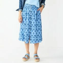Women's Sonoma Goods For Life® Button Front Midi Skirt Blue Ikat -Sonoma Goods For Life shop unnamed file 8696