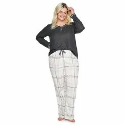 Plus Size Sonoma Goods For Life® Henley Pajama Top & Flannel Pajama Pants Set Charcoal Ivory Plaid -Sonoma Goods For Life shop unnamed file 8825