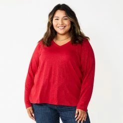 Plus Size Sonoma Goods For Life® Favorite Long Sleeve V-Neck Tee Red Floral -Sonoma Goods For Life shop unnamed file 886