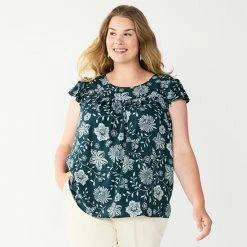 Plus Size Sonoma Goods For Life® Short Sleeve Yoke Front Top Teal Trangle Stripe -Sonoma Goods For Life shop unnamed file 8879