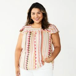 Plus Size Sonoma Goods For Life® Short Sleeve Yoke Front Top Teal Trangle Stripe -Sonoma Goods For Life shop unnamed file 8881