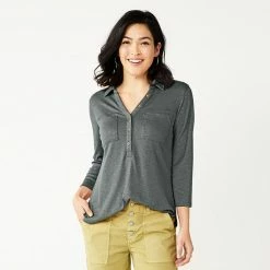 Petite Sonoma Goods For Life® 3/4-Sleeve Popover Top Grey