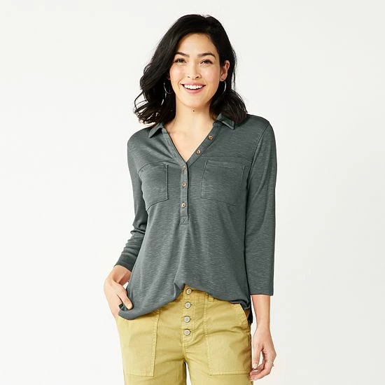 Petite Sonoma Goods For Life® 3/4-Sleeve Popover Top Grey 3 Petite Sonoma Goods For Life® 3/4-Sleeve Popover Top Grey