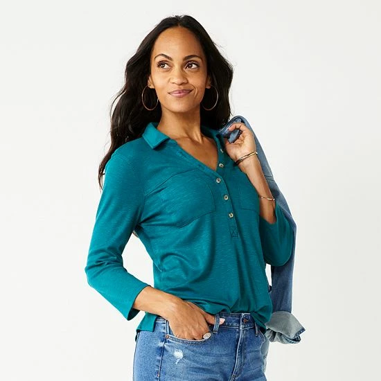 Petite Sonoma Goods For Life® 3/4-Sleeve Popover Top Grey 6 Petite Sonoma Goods For Life® 3/4-Sleeve Popover Top Grey - Image 4