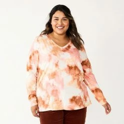 Plus Size Sonoma Goods For Life® Favorite Long Sleeve V-Neck Tee Red Floral -Sonoma Goods For Life shop unnamed file 890