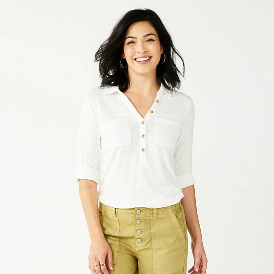 Petite Sonoma Goods For Life® 3/4-Sleeve Popover Top Grey 10 Petite Sonoma Goods For Life® 3/4-Sleeve Popover Top Grey - Image 8