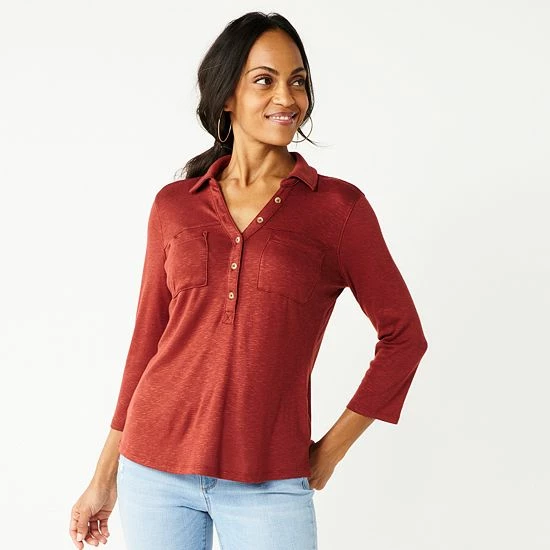 Petite Sonoma Goods For Life® 3/4-Sleeve Popover Top Grey 11 Petite Sonoma Goods For Life® 3/4-Sleeve Popover Top Grey - Image 9