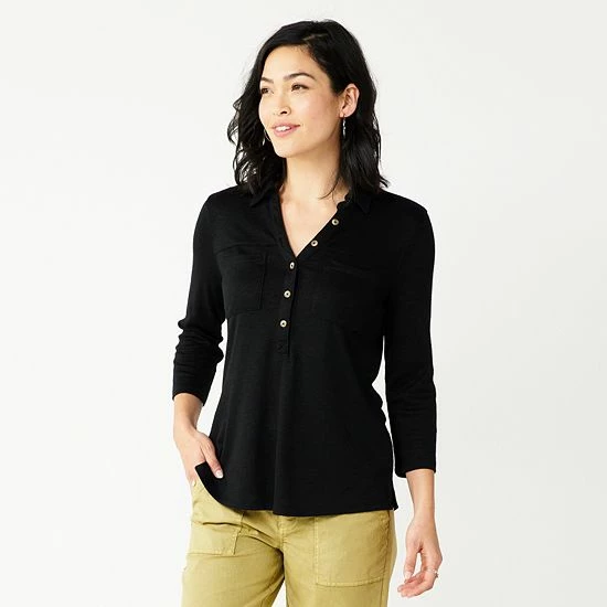 Petite Sonoma Goods For Life® 3/4-Sleeve Popover Top Grey 12 Petite Sonoma Goods For Life® 3/4-Sleeve Popover Top Grey - Image 10