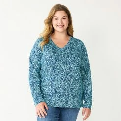 Plus Size Sonoma Goods For Life® Favorite Long Sleeve V-Neck Tee Red Floral -Sonoma Goods For Life shop unnamed file 891