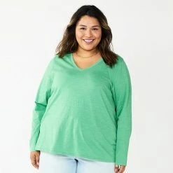 Plus Size Sonoma Goods For Life® Favorite Long Sleeve V-Neck Tee Red Floral -Sonoma Goods For Life shop unnamed file 897