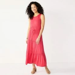 Women's Sonoma Goods For Life® Tiered Maxi Tank Dress Coral