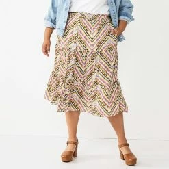 Plus Size Sonoma Goods For Life® Tiered Midi Skirt Multi Stripe