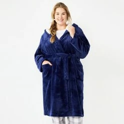 Plus Size Sonoma Goods For Life® Hooded Plush Long Robe Navy -Sonoma Goods For Life shop unnamed file 9180