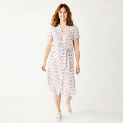 Women's Sonoma Goods For Life® Button Front Midi Shirt Dress Citron Dots