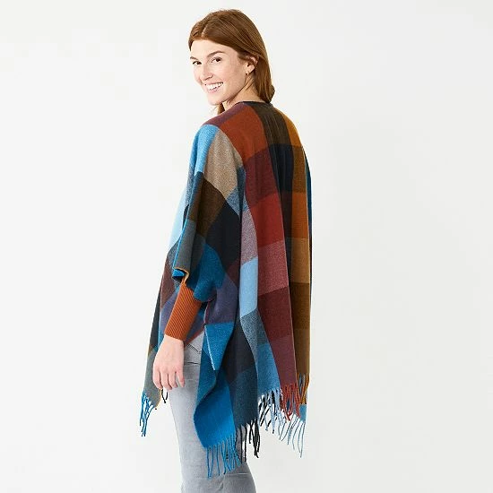 Women's Sonoma Goods For Life® Spokane Plaid Topper With Fringe Red 4 Women's Sonoma Goods For Life® Spokane Plaid Topper With Fringe Red - Image 2