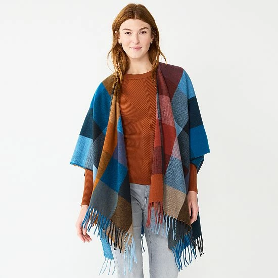 Women's Sonoma Goods For Life® Spokane Plaid Topper With Fringe Red 5 Women's Sonoma Goods For Life® Spokane Plaid Topper With Fringe Red - Image 3