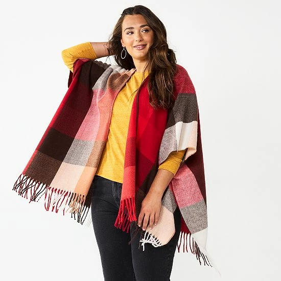 Women's Sonoma Goods For Life® Spokane Plaid Topper With Fringe Red 6 Women's Sonoma Goods For Life® Spokane Plaid Topper With Fringe Red - Image 4