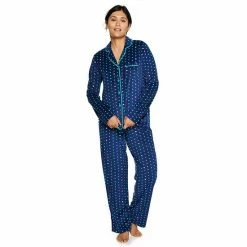 Petite Sonoma Goods For Life® Velour Long Sleeve Pajama Shirt & Pajama Pants Sleep Set Navy Fairisle