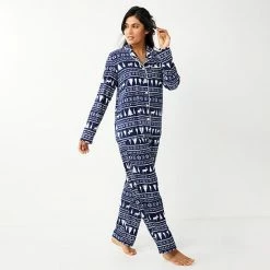 Petite Sonoma Goods For Life® Velour Long Sleeve Pajama Shirt & Pajama Pants Sleep Set Navy Fairisle -Sonoma Goods For Life shop unnamed file 9541