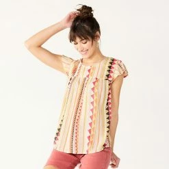 Petite Sonoma Goods For Life® Yoke-Front Top Green Blue Floral