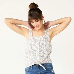 Women's Sonoma Goods For Life® Tie-Hem Squareneck Tank Pink Blue Multi Stripe