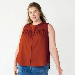 Plus Size Sonoma Goods For Life® Solid Ruffled Button-Front Tank Paradise Sand -Sonoma Goods For Life shop unnamed file 9780