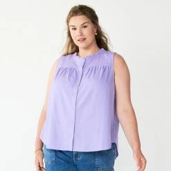 Plus Size Sonoma Goods For Life® Solid Ruffled Button-Front Tank Paradise Sand -Sonoma Goods For Life shop unnamed file 9781