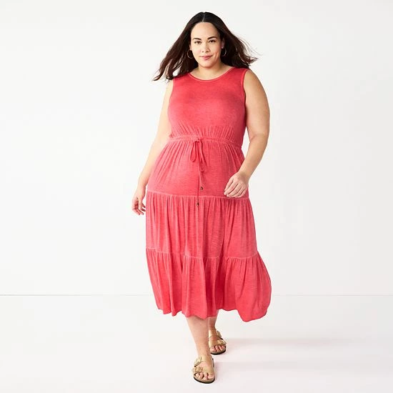 Plus Size Sonoma Goods For Life® Tiered Maxi Tank Dress Coral 4 Plus Size Sonoma Goods For Life® Tiered Maxi Tank Dress Coral - Image 2