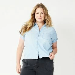 Plus Size Sonoma Goods For Life® Short Sleeve Button Down Top Black -Sonoma Goods For Life shop unnamed file 9981