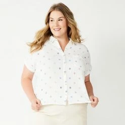 Plus Size Sonoma Goods For Life® Short Sleeve Button Down Top Black -Sonoma Goods For Life shop unnamed file 9982