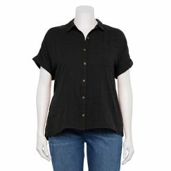 Plus Size Sonoma Goods For Life® Short Sleeve Button Down Top Black -Sonoma Goods For Life shop unnamed file 9984