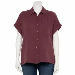 Plus Size Sonoma Goods For Life® Short Sleeve Button Down Top Black -Sonoma Goods For Life shop unnamed file 9985